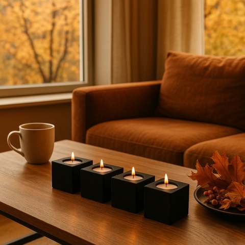 dekoracja na stolik kawowy na podgrzewacze tealight