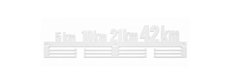 biały wieszak na medale 5 10 21 i 42 km