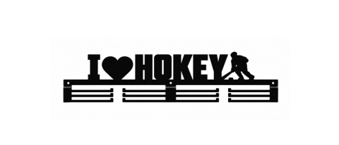 czarny wieszak na medale i love hokey 80 cm